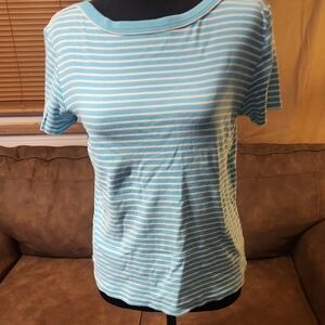 Chaps Light Blue and White Striped Tee